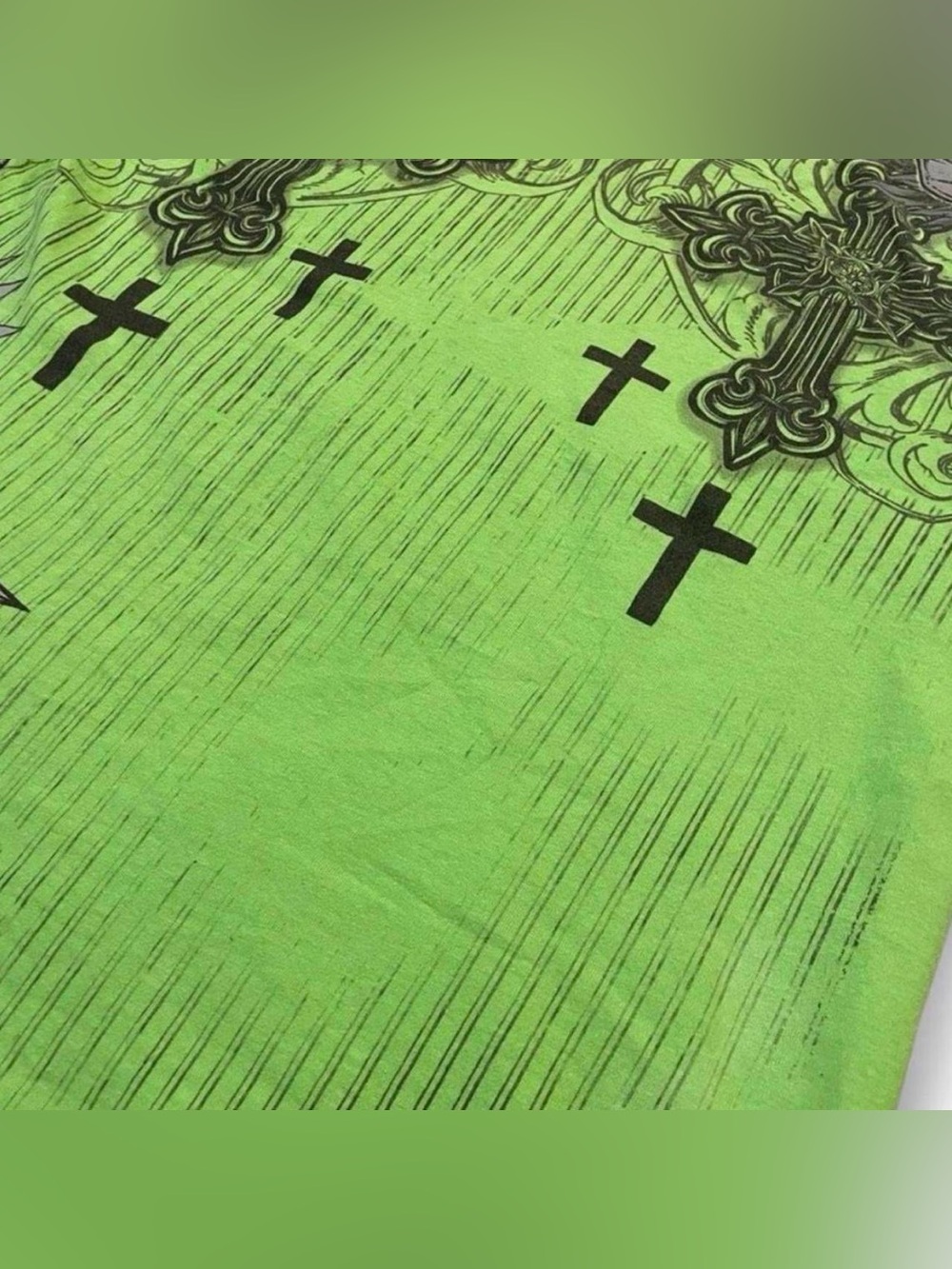 SOLD Vintage MMA Elite Neon Green Graphic T-Shirt Y2K Cross Design Size Large - Picture 5 of 5